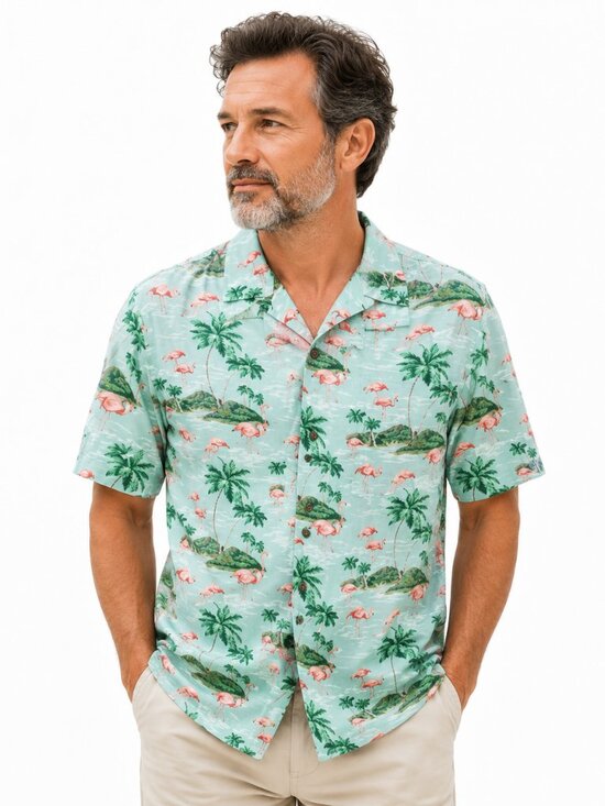 MBX Premium Goods Other - MBX Premium Goods Flamingo Tropical Shirt Mens L Cabana Hawaiian Button Up NWT